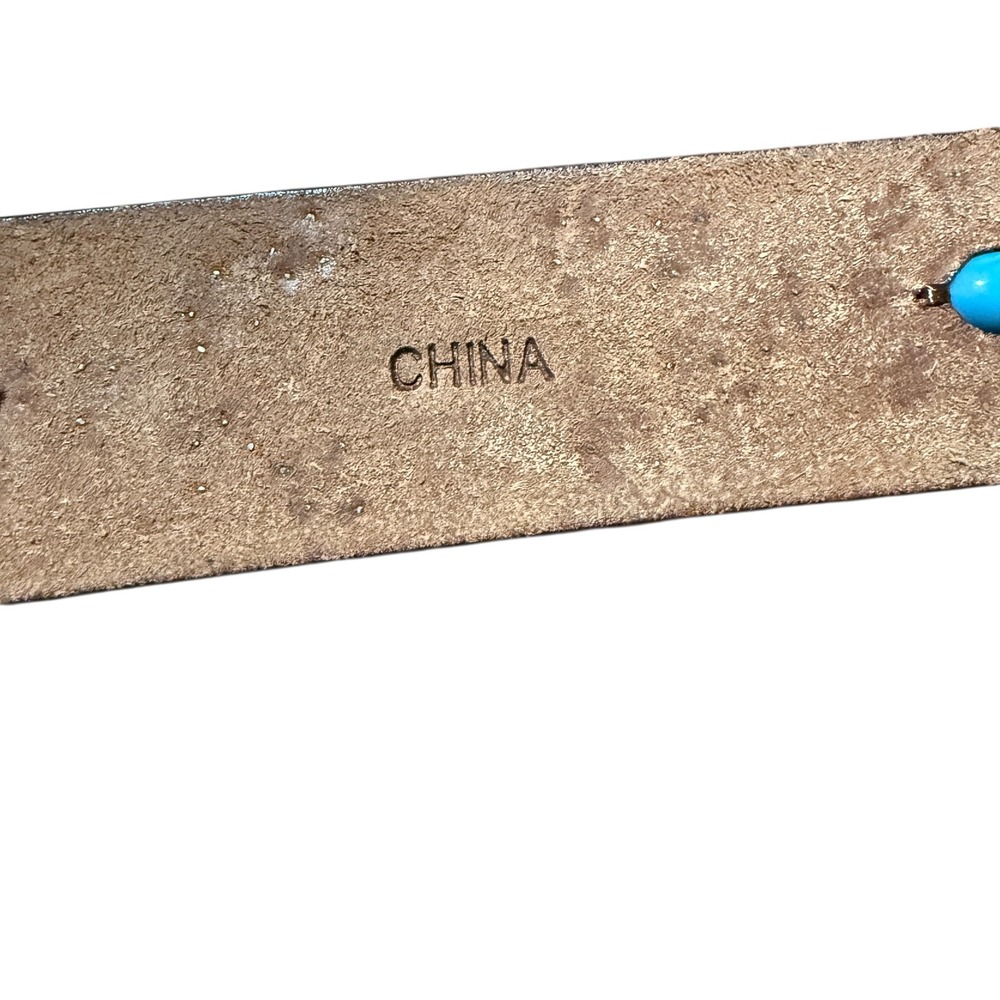 Fossil Womens Brown Leather Studded Turquoise Western Belt BT2404 Medium - Picture 7 of 11